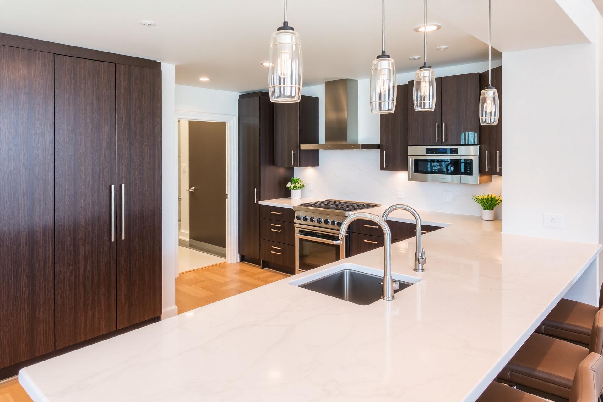 Modern kitchen with granite countertops